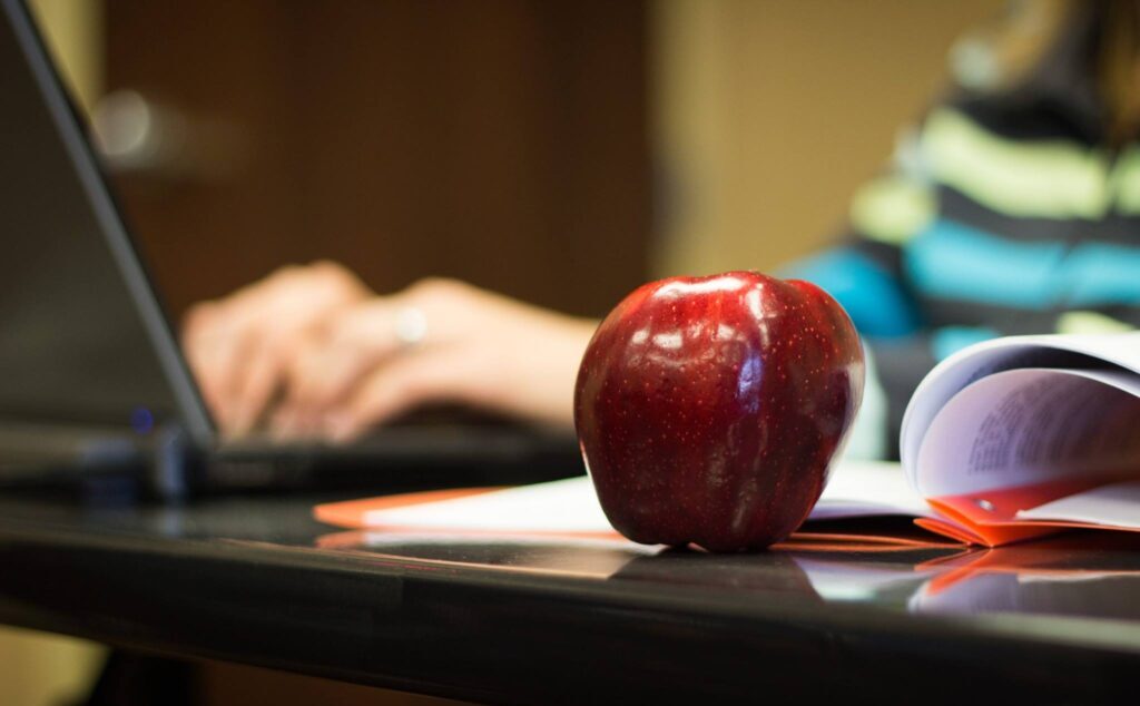 apple on desk